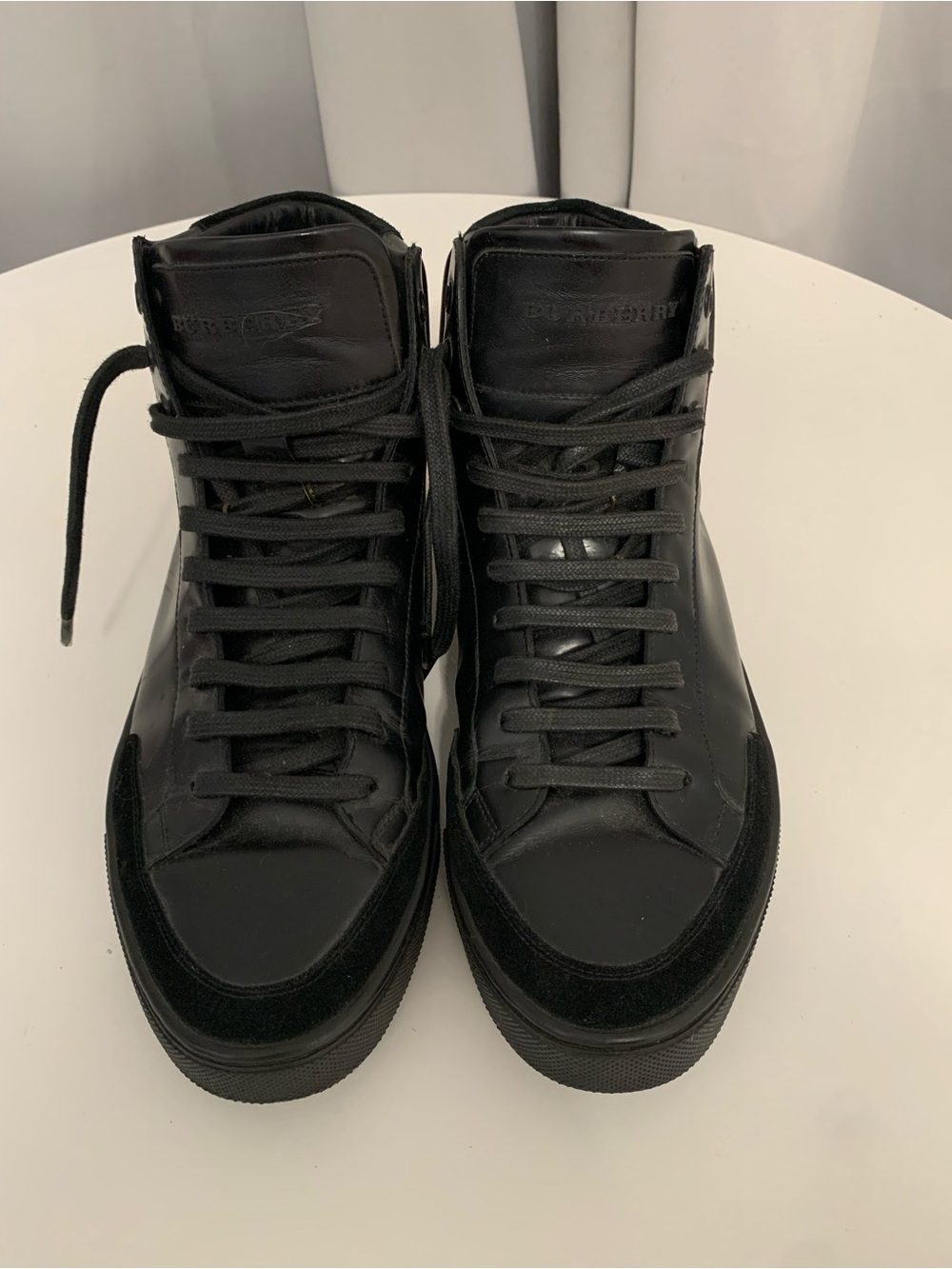 Burberry Black High-Top Leather Sneakers with Suede Trim
